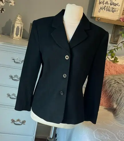 Jacqueline Ferrar Vintage Cashmere Wool Black Blazer Jacket Suit Womens 8