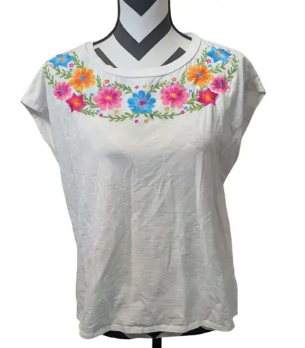 THML S White Embroidered Floral T-Shirt