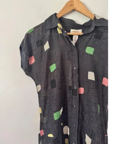 Diesel NWT Silk Blend Abstract Multicolor Button Front Semi Sheer Shirt Dress XS