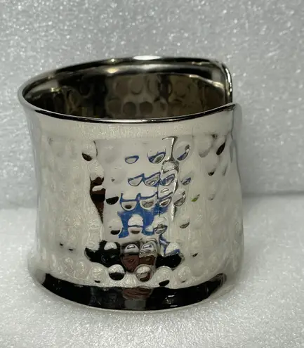 Silver Tone Hammered Design Cuff Bangle Bracelet 7”