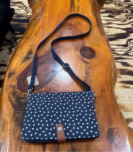 Thirty One Brand Crossbody navy blue and white polkadot Black