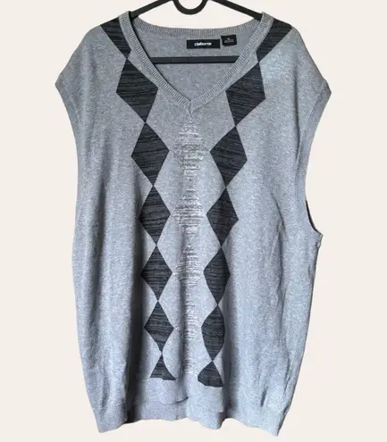 Claiborne men’s XL grey diamond argyle preppy vest Gray