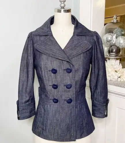 Classiques Entier Notched Collar Peplum Blazer Jacket Navy Blue XS