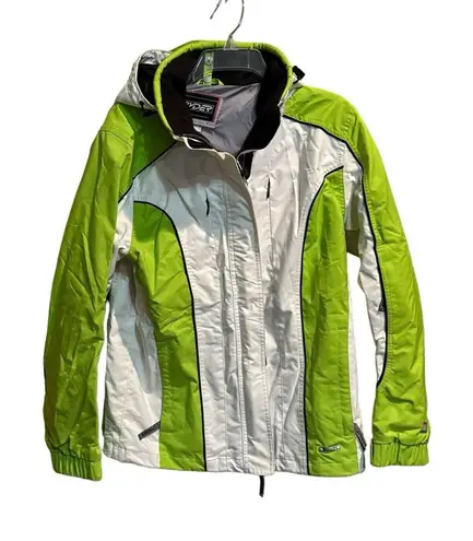 Spyder XT 5000 GREEN WHITE HOODED FULL ZIP SKI JACKET WOMENS LADIES SIZE 10