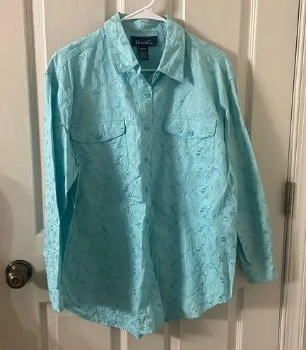 Denim & Co  All Over Embroidered Button Up Top Medium