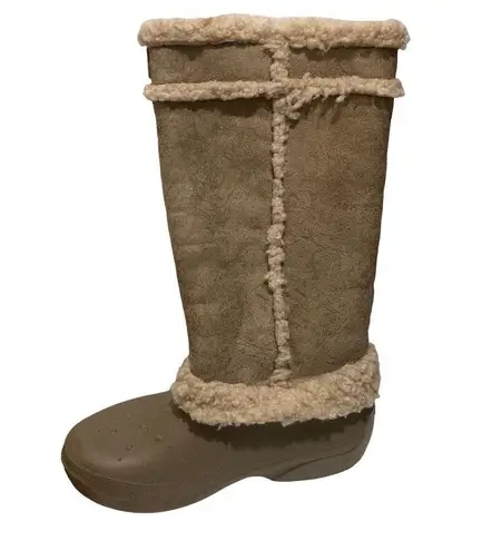 Crocs  Nadia Women’s Taupe Faux Fur Lined Pull On Tall Boots Shoes Size 7