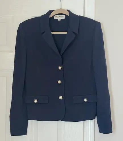 St. John Collection Sweater Blazer Navy Blue Vintage Size 10 Pearl Button Retro