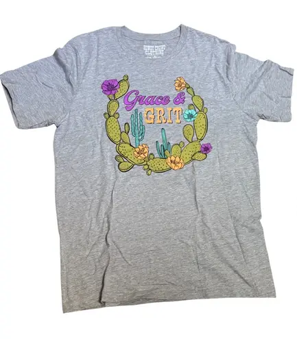 Rowdy Crowd Grit & Grace Graphic Tee Women’s XL Gray Western Boho Cowgirl Shirt Gray