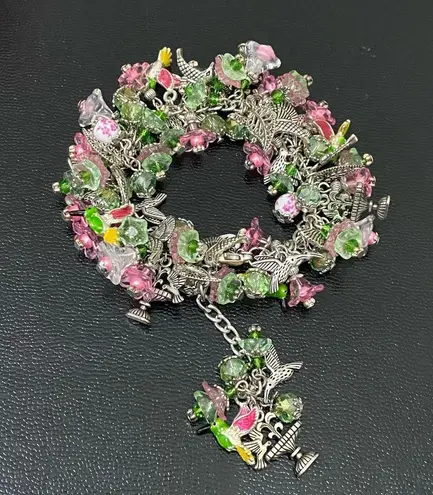 Hummingbird Handmade Spring Themed Flowers Chunky Beaded Fun Bracelet