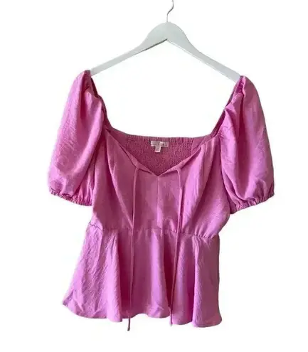 Nine Britton Rosette Ruffle Hem Puff Sleeve Women’s Blouse Peplum SZ M # 1898