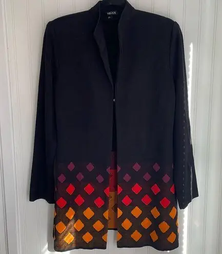 Misook Women's Colorblock Diamond Cardigan Sweater Black Geometric Long Line S