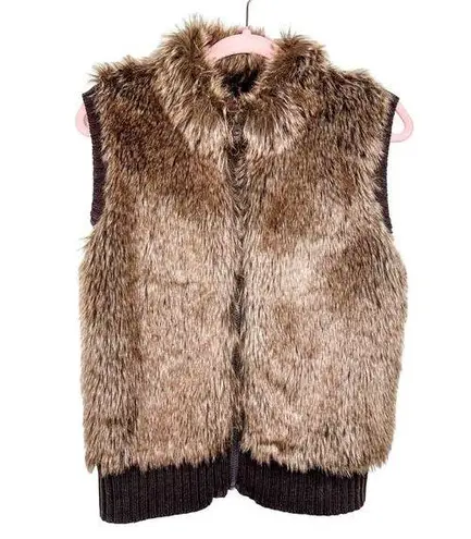 Y2K Faux Fur Sweater Vest Brown Bratz Style Vest Size L