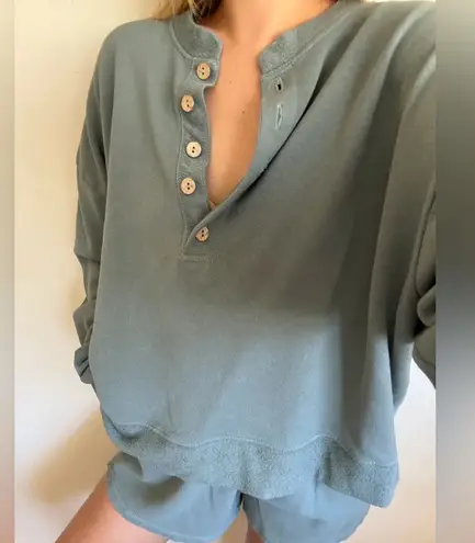 The Be Brand Cropped Henley Sweater Blue