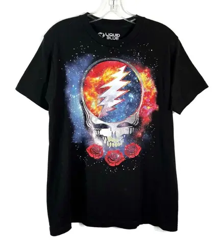 Liquid Blue Grateful Dead Skull Rose Logo Galaxy Print Short Sleeve Unisex Tee M
