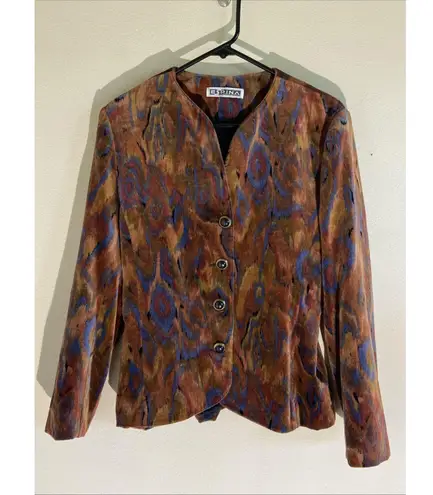 Vintage VTG Espina Brown Abstract Geo Western Boho Velvet Velour Jacket Womens
