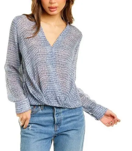Bailey 44 Blue Fern Abstract V-neck Wrap Blouse Size Large