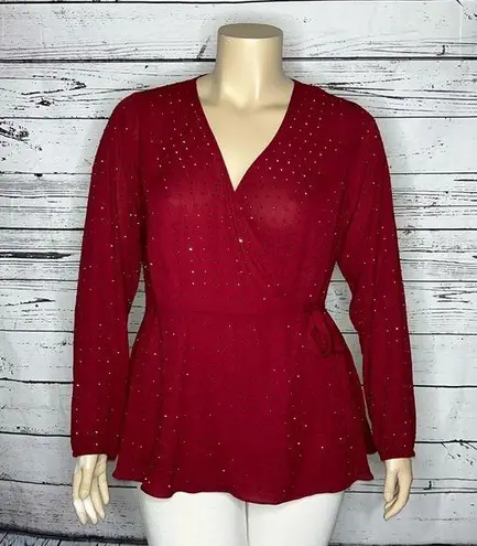 City Chic  NWT Size XS/14 Currant Red Embellished True Wrap Blouse Top