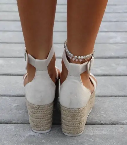 Natural Espadrille Micro Suede Wedge Sandal Tan Size 6.5