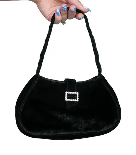 Vintage 90s Black Velvet Rhinestone Mini Bag Purse