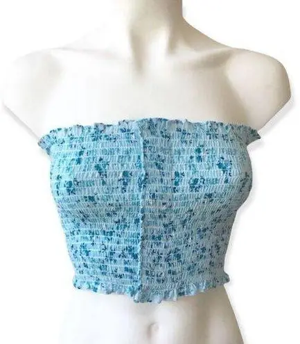 🔃Flower Print Blue Strapless Cropped Tube Top