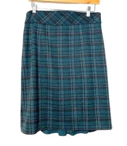 Nanette Lepore  Skirt Women's Size 10 Wool Lined Pencil Plaid Work Green/Black