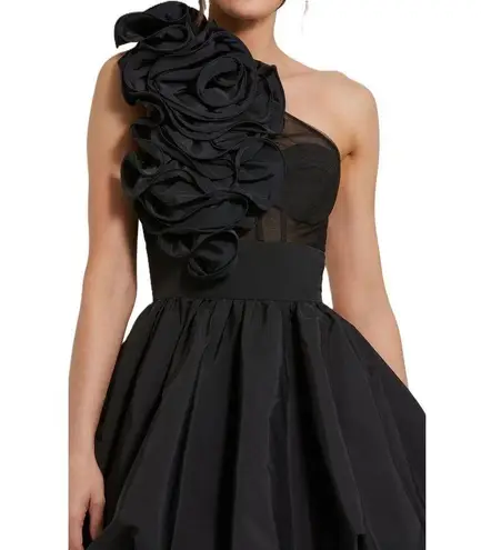 Mac Duggal NWT Black Taffeta One Shoulder Ruffle Bubble Hem Mini Dress Size 2