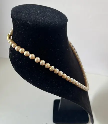 Trifari Vintage Crown Faux Pearl Necklace 22" Goldtone Hiddden Clasp Old Money