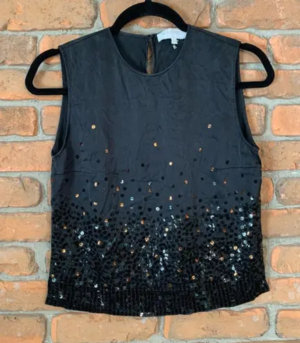 Votre Nom Vintage Silk Sequin Crewneck Sleeveless Tank Blouse Black