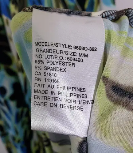 TRIBAL Medium Blue, Yellow, Black Crossover, Cap Sleeve, Midi Dress Blue