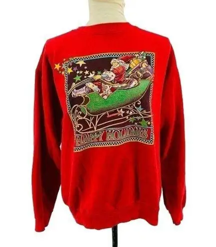 Hanes Vintage  Santa Sleigh Dog Christmas Sweatshirt Womens Large