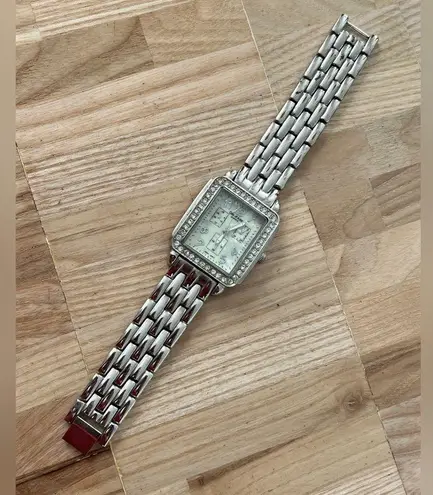 Côte d’Azur Ladies Watch Crystal Embellishments Square Pearl Dial Metal Bracelet Silver