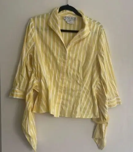 Carlisle Vintage  Yellow and White Striped Button Down Tie Front Blouse Shirt