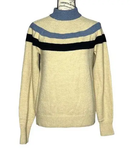 Les Serein SMALL Striped Chest Ribbed Detail High Neck Raglan Sleeve Sweater Blue