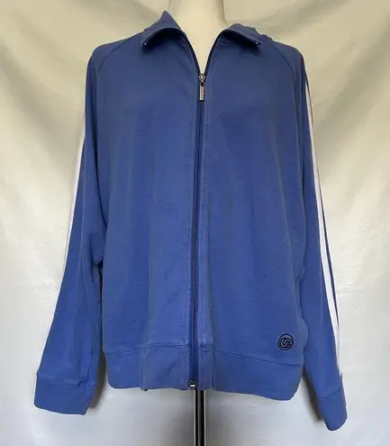 Oleg Cassini Cassini by  Track Womens Jacket Full Zip Stripe Arms Blue White