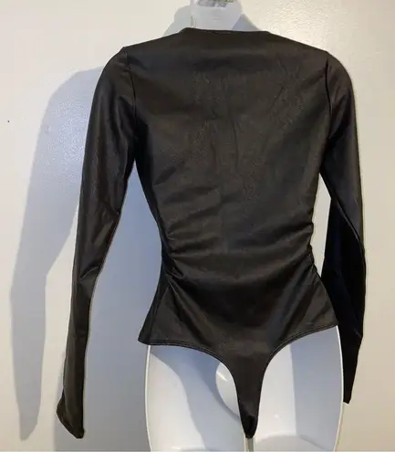 Naked Wardrobe Faux Leather Black Thong Bodysuit NEW size Small