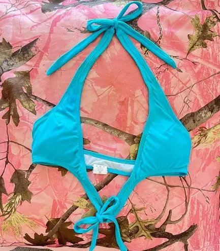 y2k 2000s bright turquoise blue halter wrap bikini top