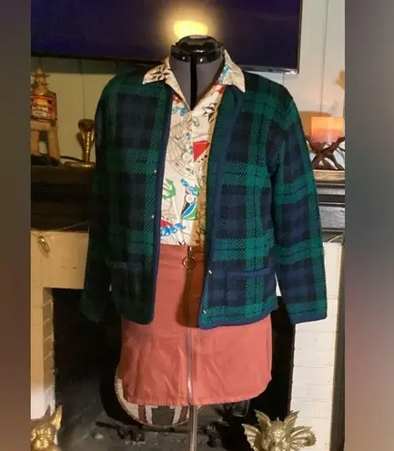 kim rogers Vintage Plaid Navy Green Black 90’s Dark Academia Pockets Gold Buttons Cardigan