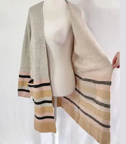 Fortune + Ivy Striped Open Front Long Cardigan Grey Brown Pink Size Large