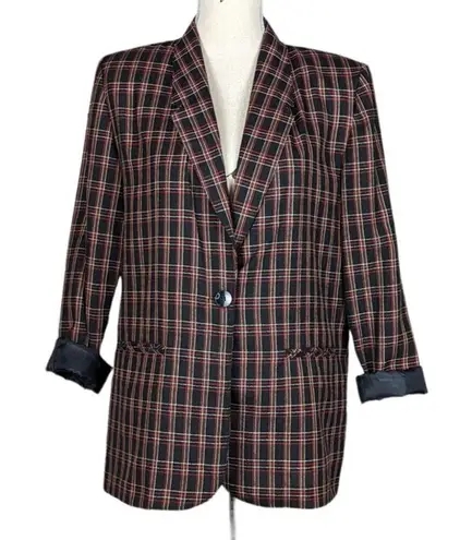 Liz Baker Vintage Essentials Plaid Single-Breasted Blazer Black Red White MP