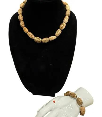 Barse 925 Sterling Silver Picture Jasper Necklace Bracelet Set Chunky Jewelry Brown