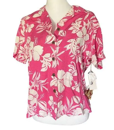 Caribbean Joe NWT  Pink Women’s Hawaiian Aloha Shirt Size Medium