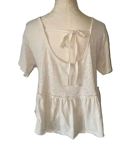 American Eagle Cream V-Neck Tie Back Peplum Babydoll Top Size Medium