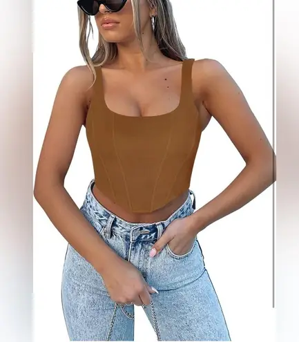 REORIA Women's Summer Square Neck Sleeveless Trendy Corset Crop Tank Tops