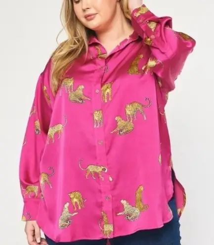 Umgee Black and gold cheetah animal print button down long sleeve blouse 1XL - Image 1