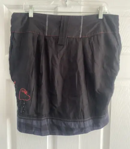 Desigual Women's 10 EU 42 Black Skirt Why Love Embroidery Streetwear Unlined