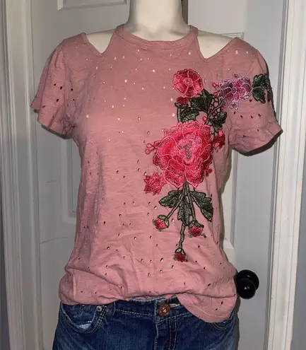Gypsies & Moondust Pink Floral Embroidered Women's Top size small Y2K