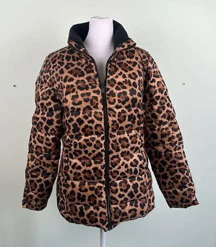 G.I.L.I. Zip Front Fleece Lined Printed Puffer Jacket in Leopard Size XS NWOT Black