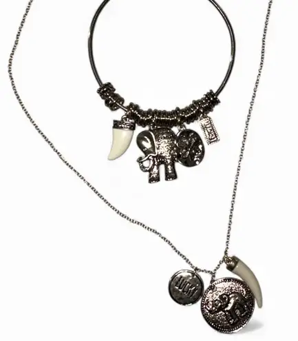Lucky Elephant Charm Pendant Bracelet Set Silver