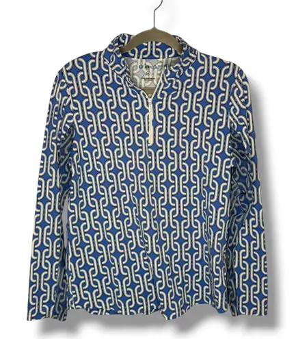IBKUL Womens Geometric Print Long Sleeve 1/4 Zip Golf Pullover Top M Blue White Size undefined