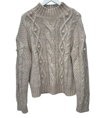 Marie Oliver Chunky Cable Kint Sweater Womens Size L Blush Pink Mock Neck Wool - Image 1